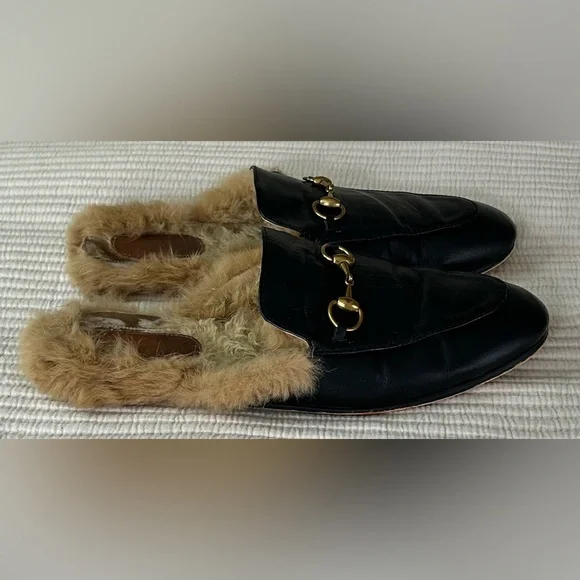 Gucci Princetown Fur Lined Leather Mules Men’s 45 Kind Of Thrashed but Clean 11 - Picture 2 of 15